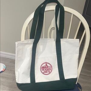 Trader Joe's Canvas Tote Bag Green NWOT
